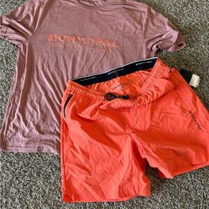Men's Pink T-Shirt and Orange Shorts Set